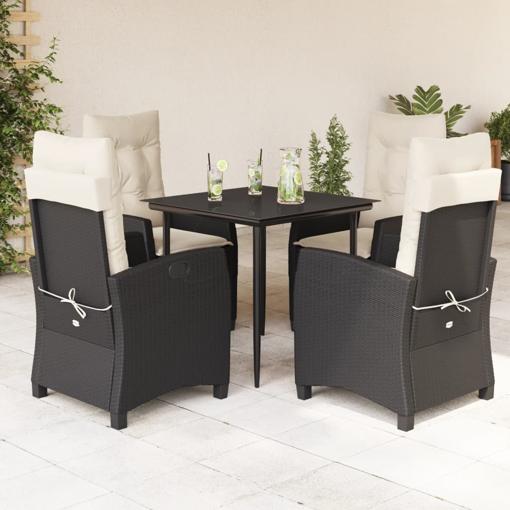 5-tlg. Garten-Essgruppe mit Kissen Schwarz Poly Rattan