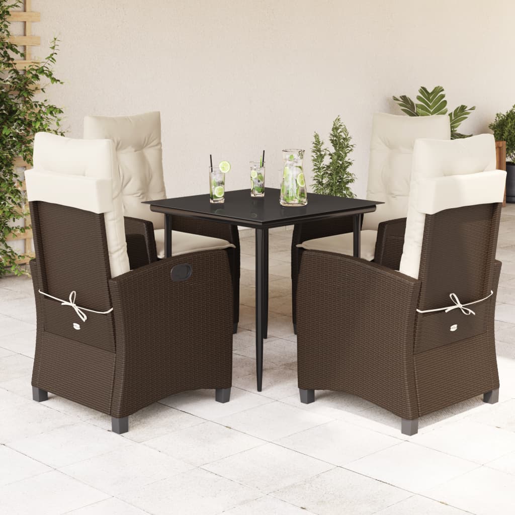 5-tlg. Garten-Essgruppe mit Kissen Braun Poly Rattan