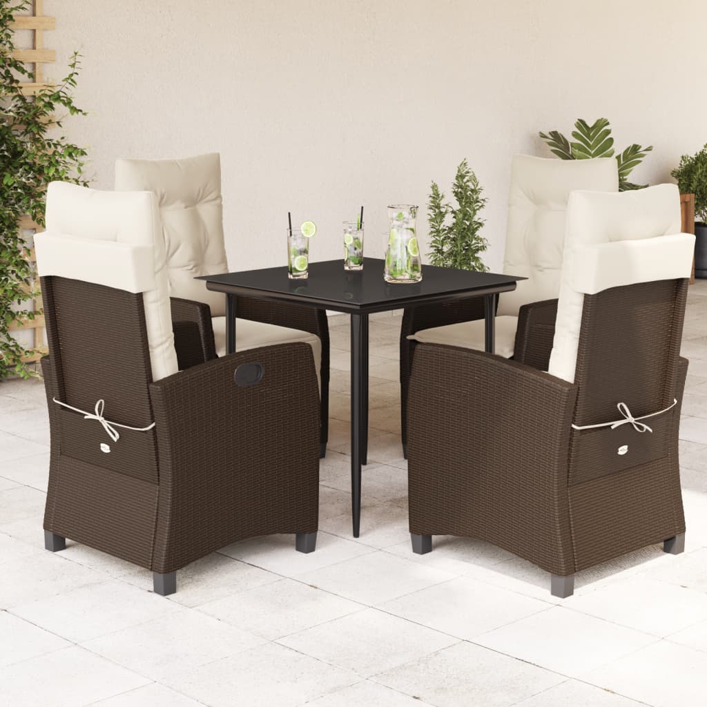 5-tlg. Garten-Essgruppe mit Kissen Braun Poly Rattan