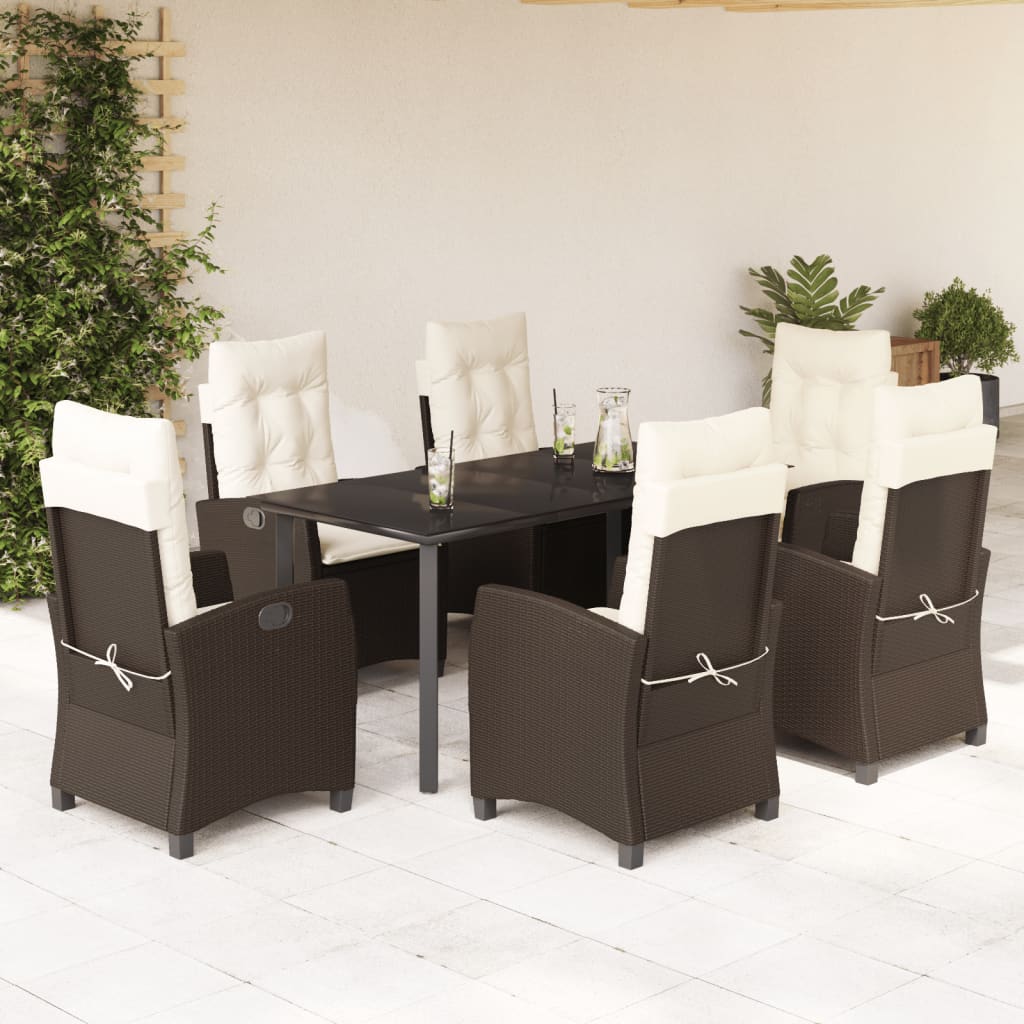 7-tlg. Garten-Essgruppe mit Kissen Braun Poly Rattan