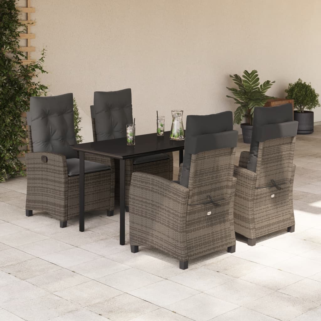 5-tlg. Garten-Essgruppe mit Kissen Grau Poly Rattan