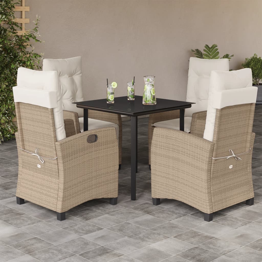 5-tlg. Garten-Essgruppe mit Kissen Beige Poly Rattan