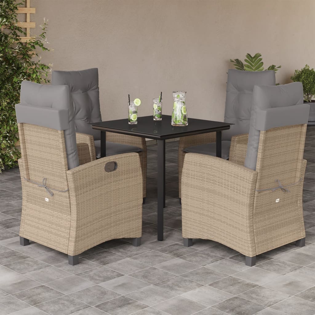 5-tlg. Garten-Essgruppe mit Kissen Beigemischung Poly Rattan