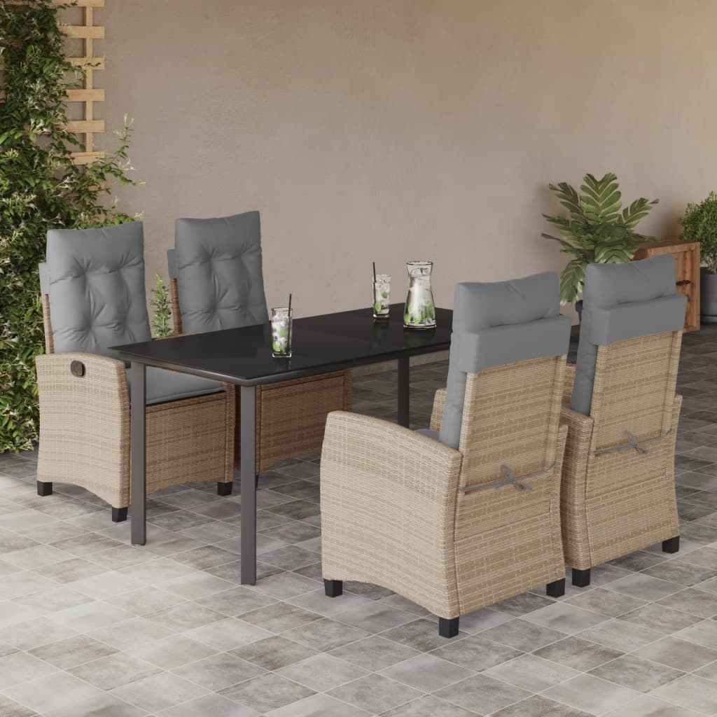 5-tlg. Garten-Essgruppe mit Kissen Beigemischung Poly Rattan