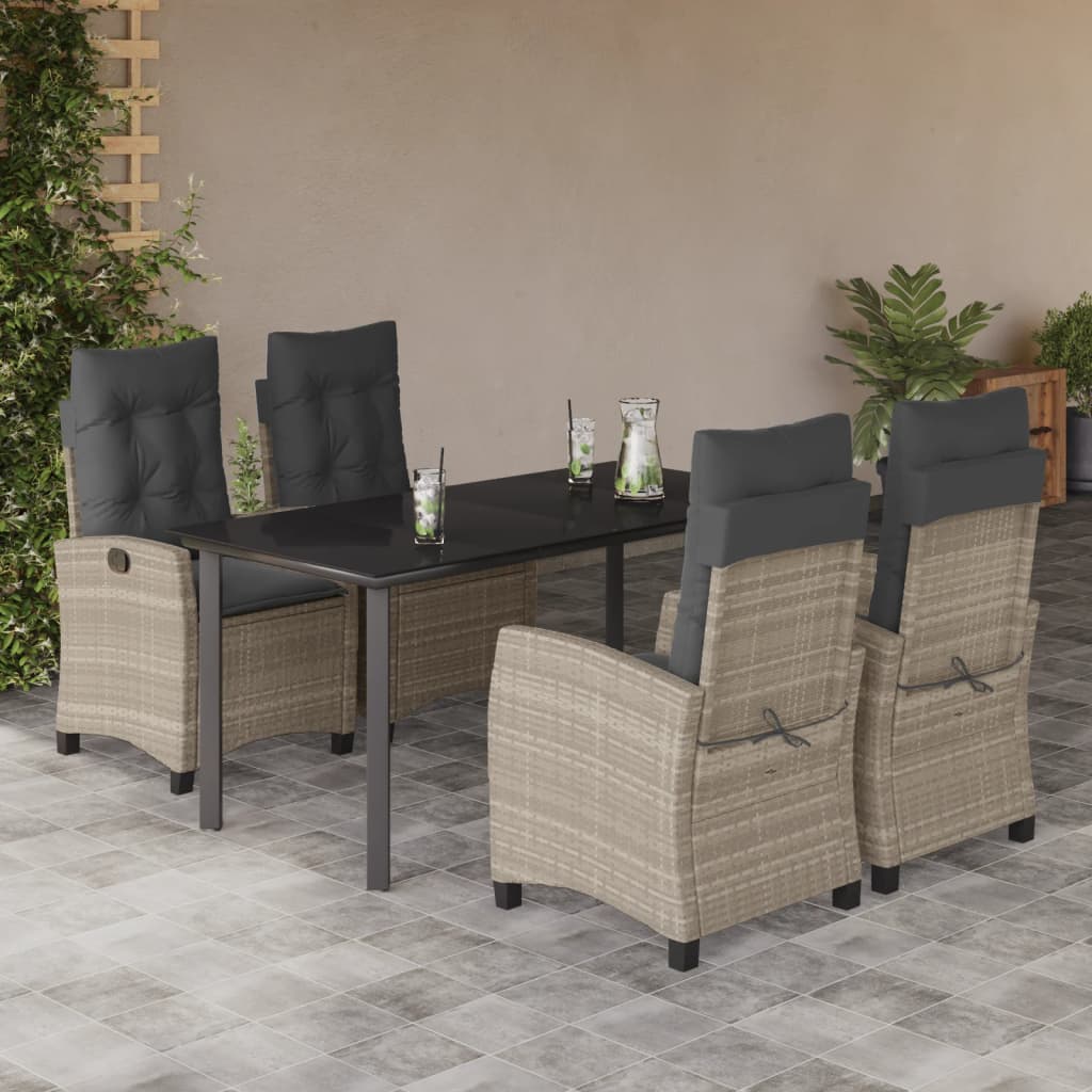 5-tlg. Garten-Essgruppe mit Kissen Hellgrau Poly Rattan