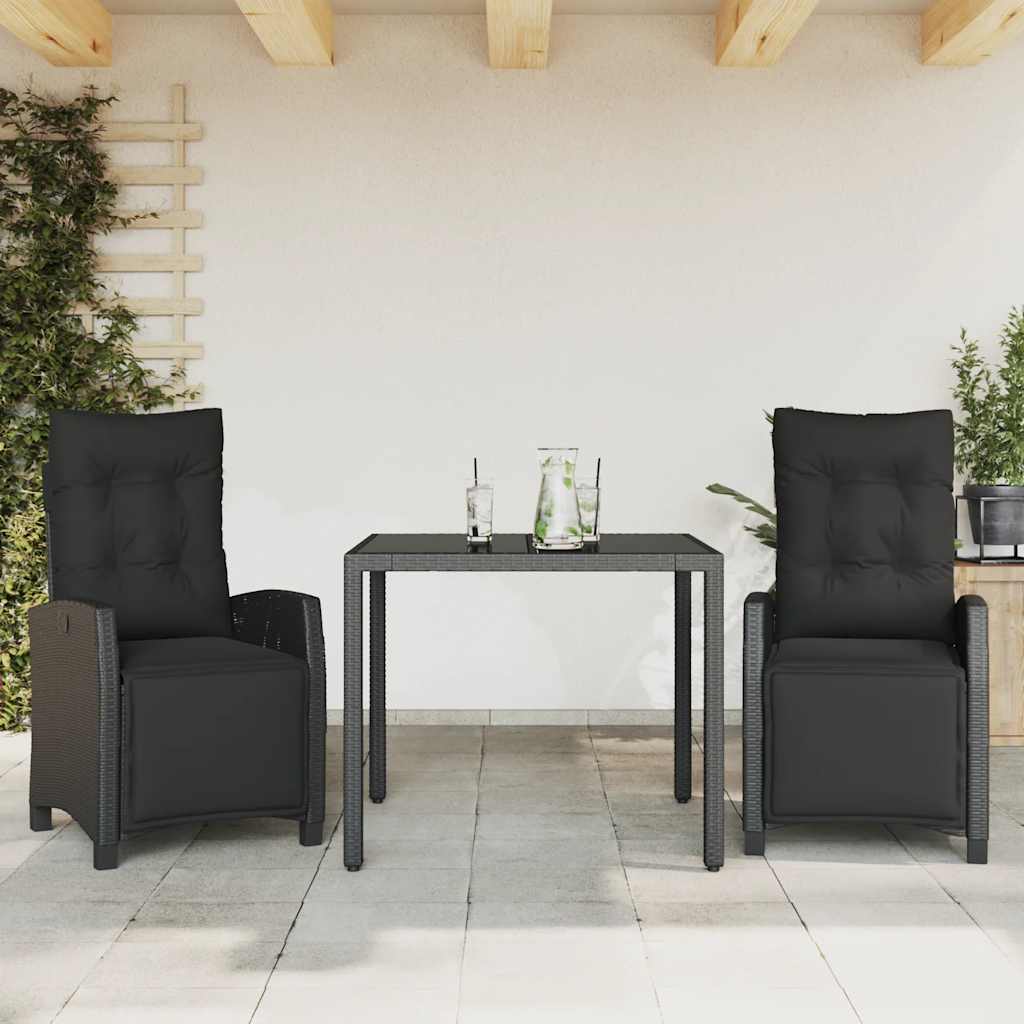 3-tlg. Garten-Essgruppe mit Kissen Schwarz Poly Rattan