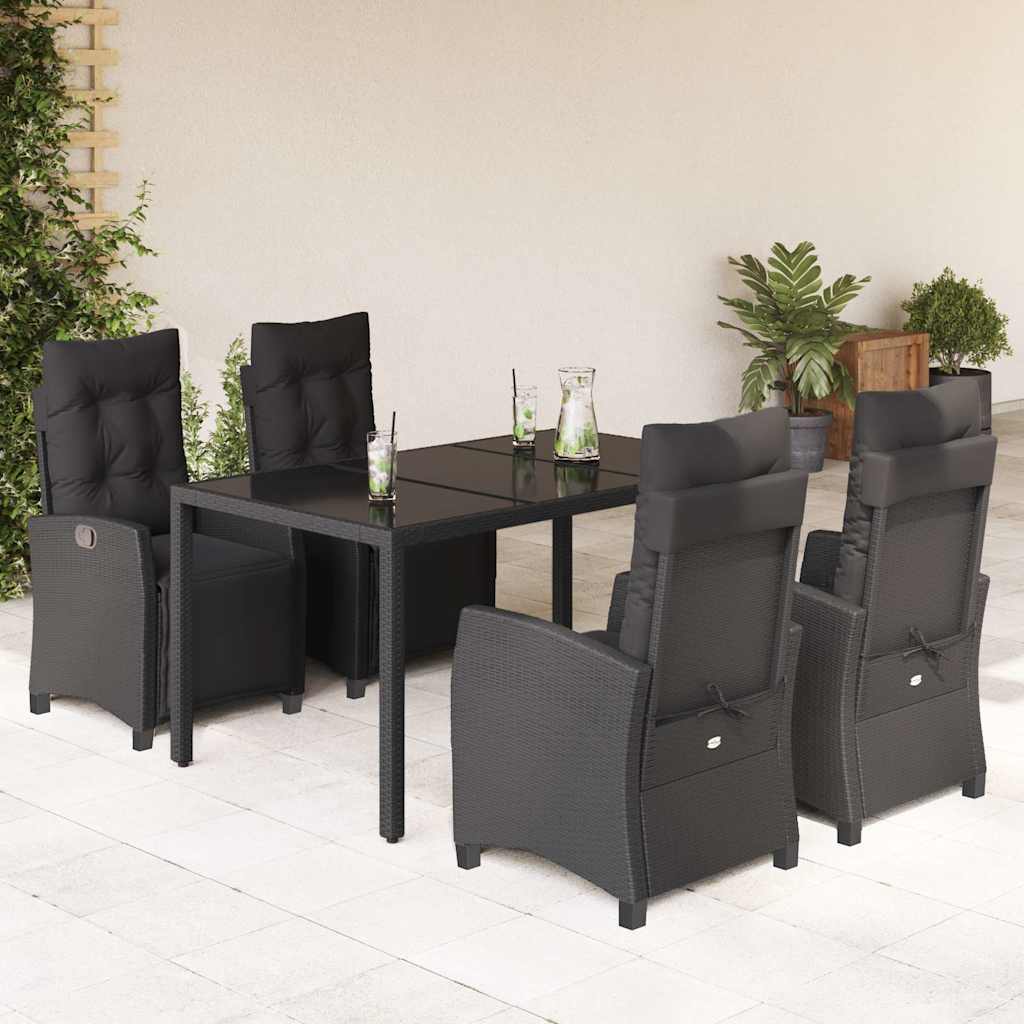 5-tlg. Garten-Essgruppe mit Kissen Schwarz Poly Rattan