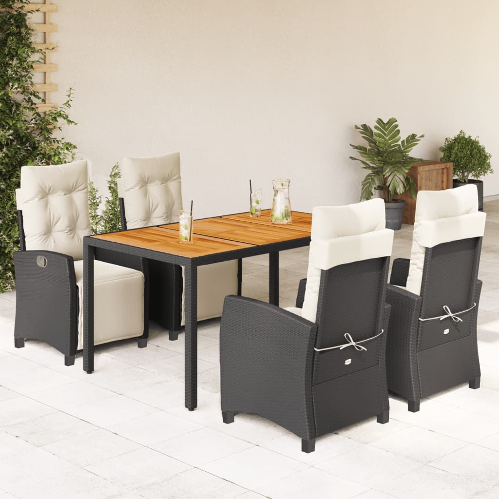 5-tlg. Garten-Essgruppe mit Kissen Schwarz Poly Rattan