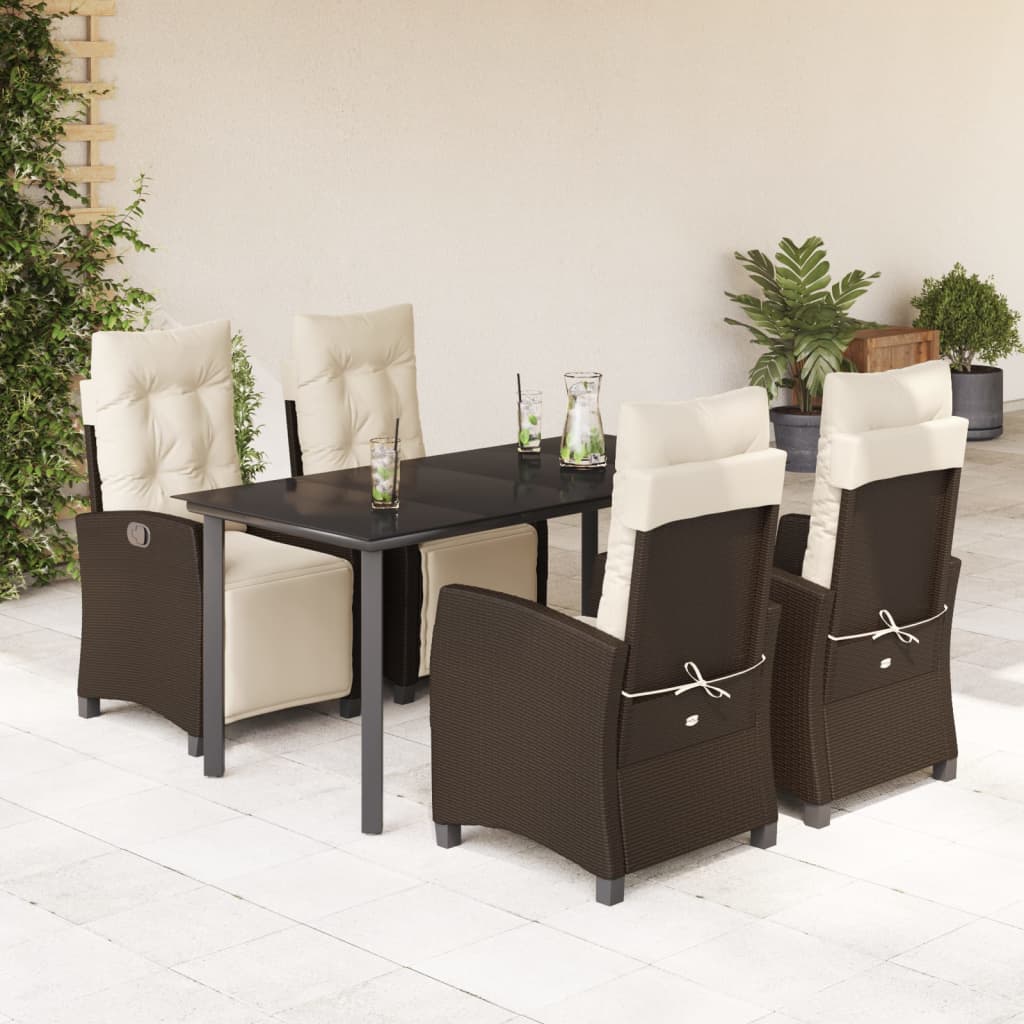 5-tlg. Garten-Essgruppe mit Kissen Braun Poly Rattan