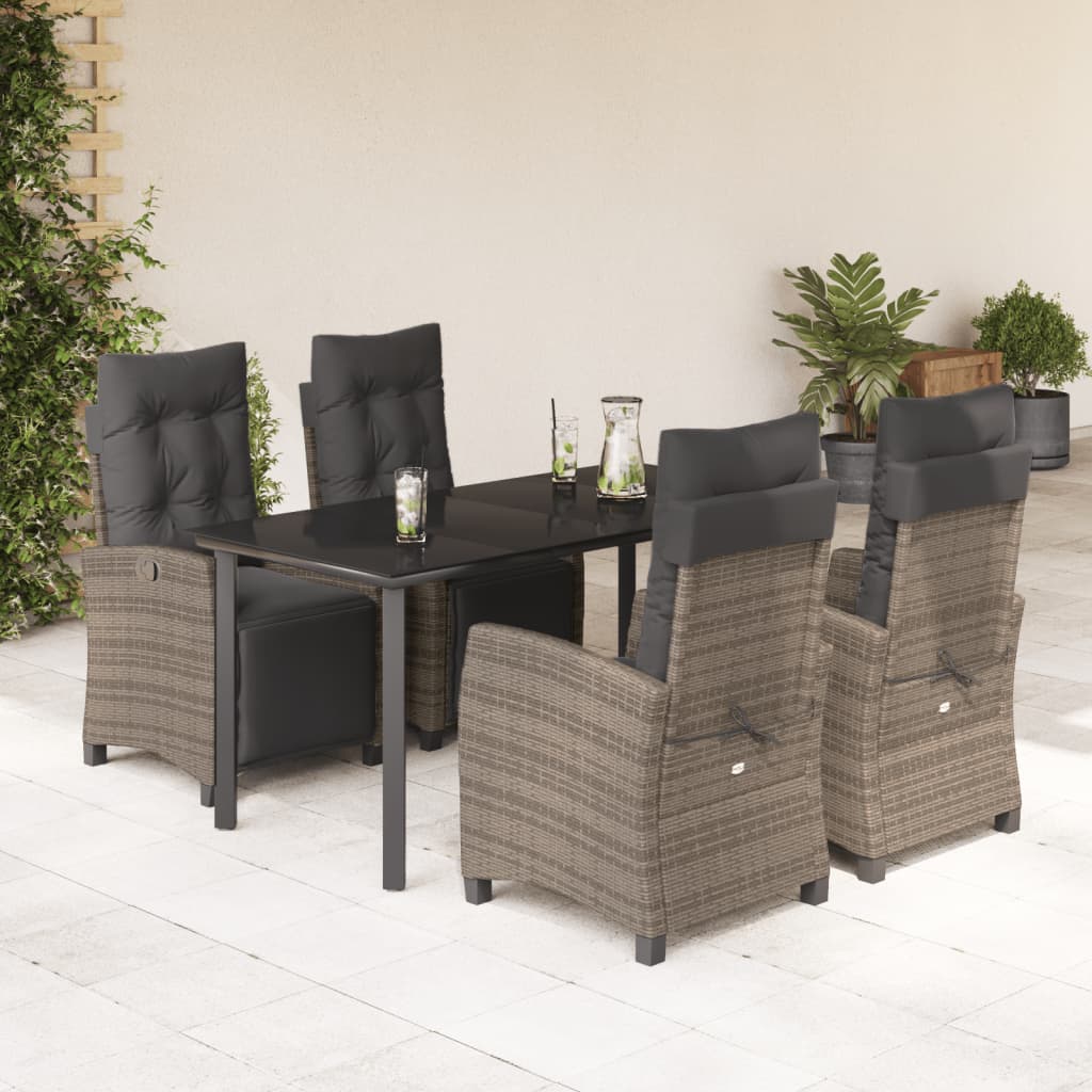 5-tlg. Garten-Essgruppe mit Kissen Grau Poly Rattan