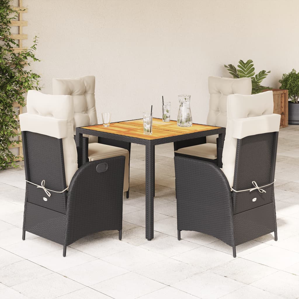 5-tlg. Garten-Essgruppe mit Kissen Schwarz Poly Rattan