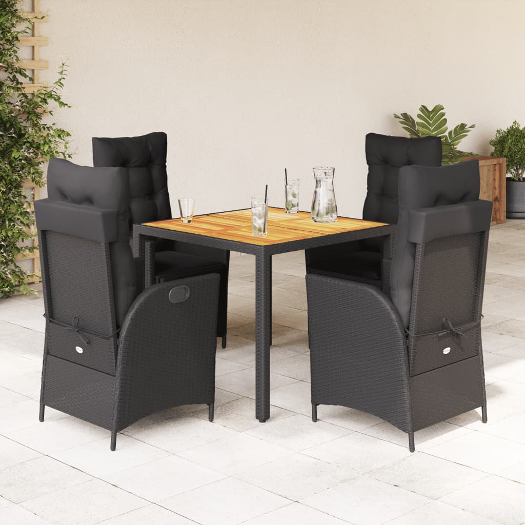 5-tlg. Garten-Essgruppe mit Kissen Schwarz Poly Rattan