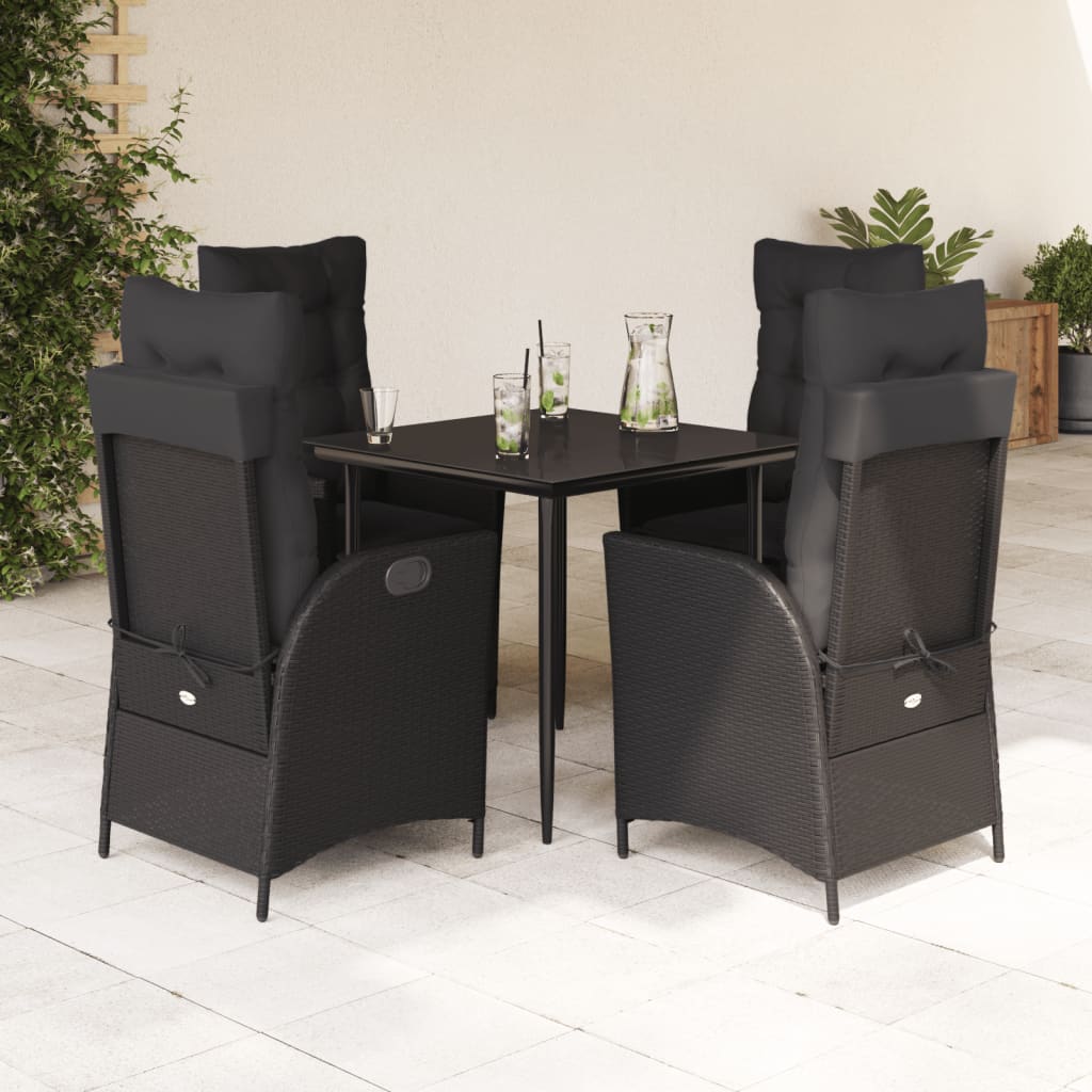 5-tlg. Garten-Essgruppe mit Kissen Schwarz Poly Rattan