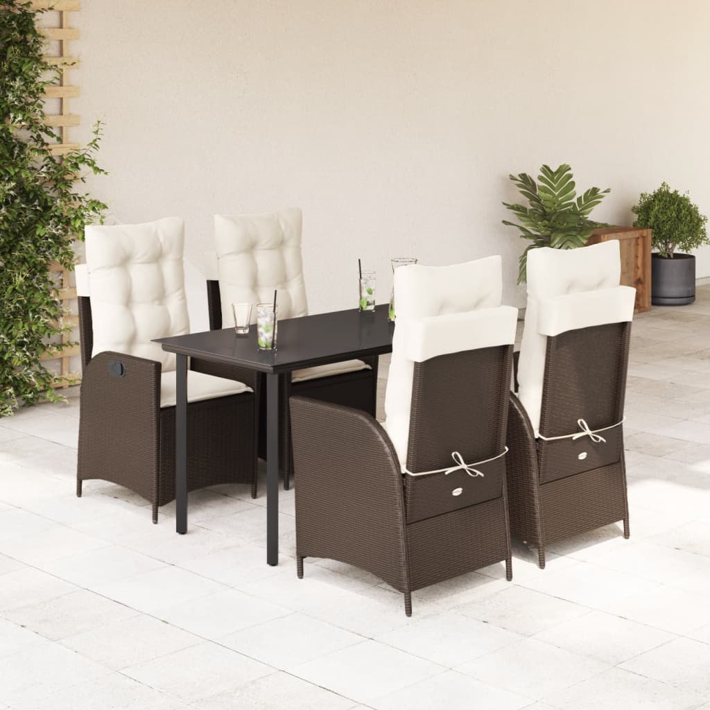 5-tlg. Garten-Essgruppe mit Kissen Braun Poly Rattan