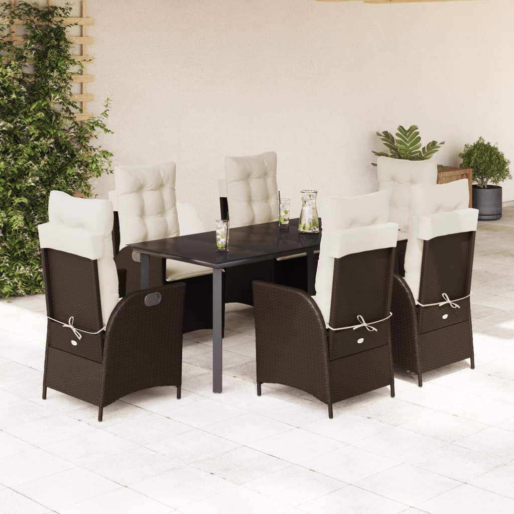 7-tlg. Garten-Essgruppe mit Kissen Braun Poly Rattan