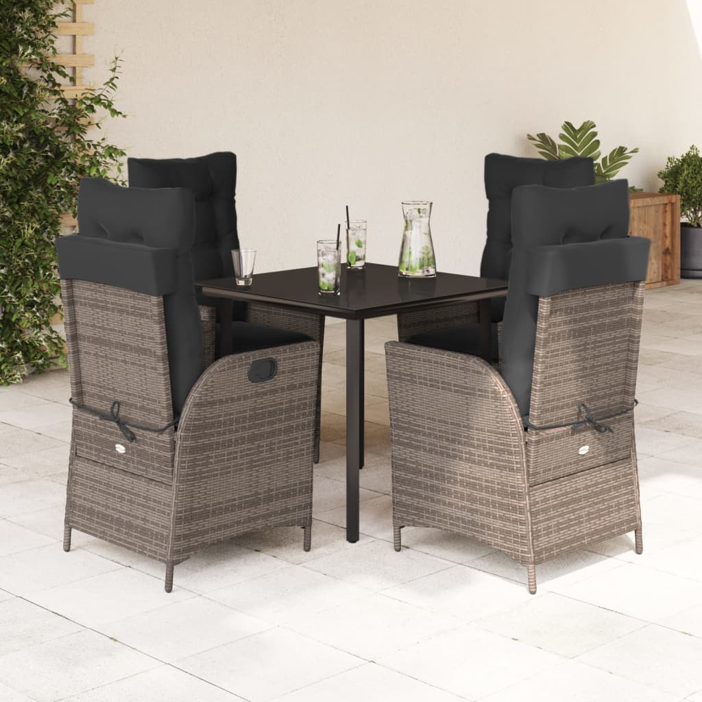 5-tlg. Garten-Essgruppe mit Kissen Grau Poly Rattan
