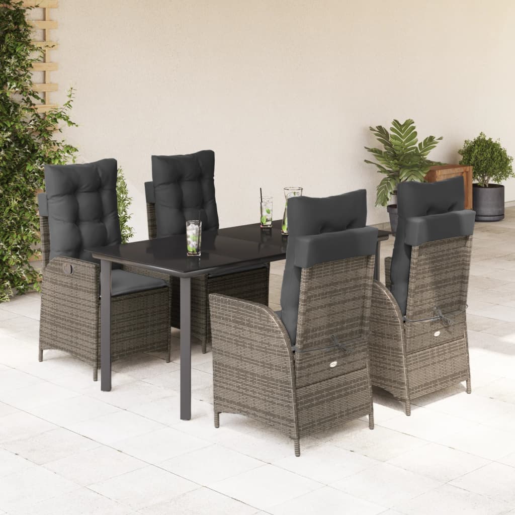 5-tlg. Garten-Essgruppe mit Kissen Grau Poly Rattan