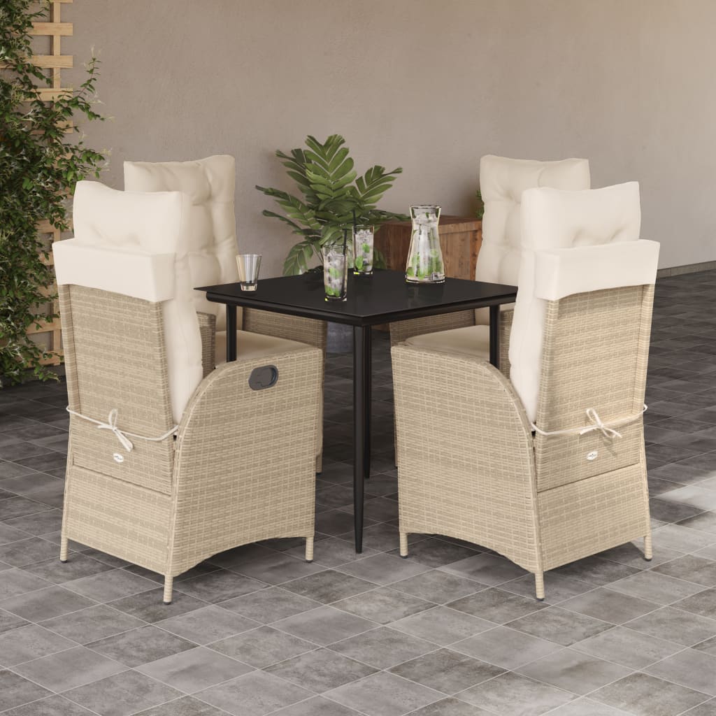 5-tlg. Garten-Essgruppe mit Kissen Beige Poly Rattan