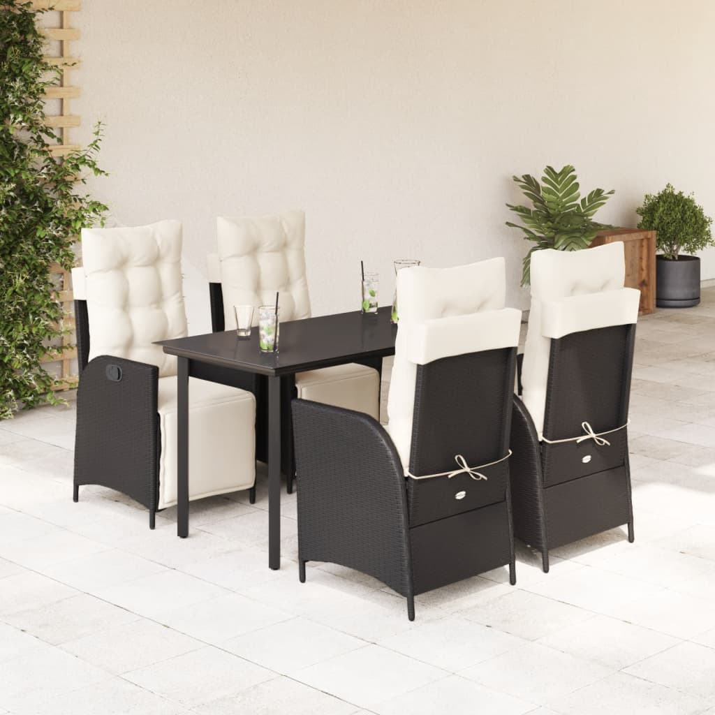 5-tlg. Garten-Essgruppe mit Kissen Schwarz Poly Rattan