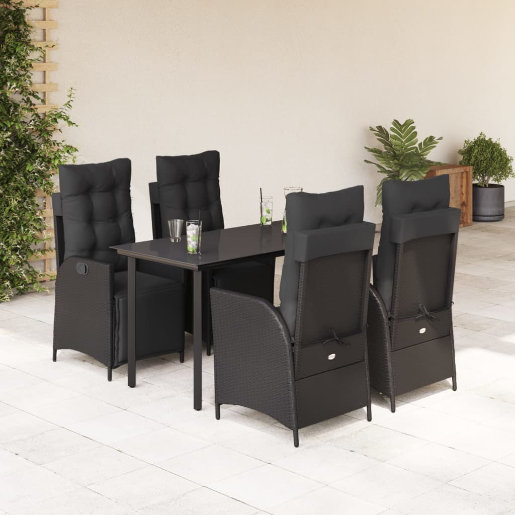 5-tlg. Garten-Essgruppe mit Kissen Schwarz Poly Rattan