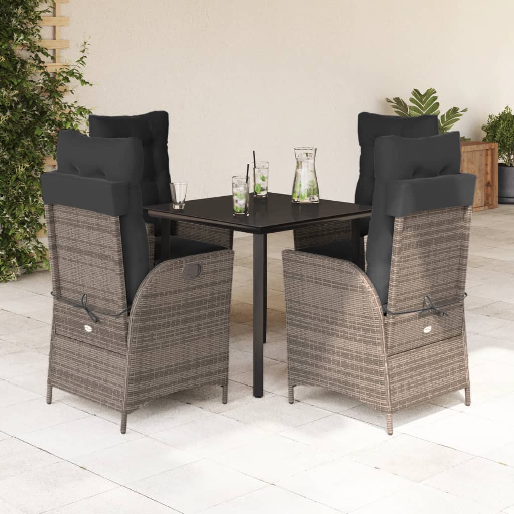 5-tlg. Garten-Essgruppe mit Kissen Grau Poly Rattan