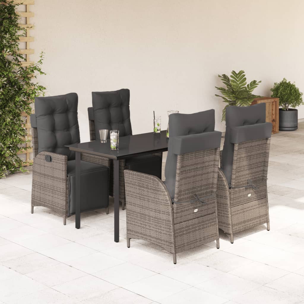 5-tlg. Garten-Essgruppe mit Kissen Grau Poly Rattan