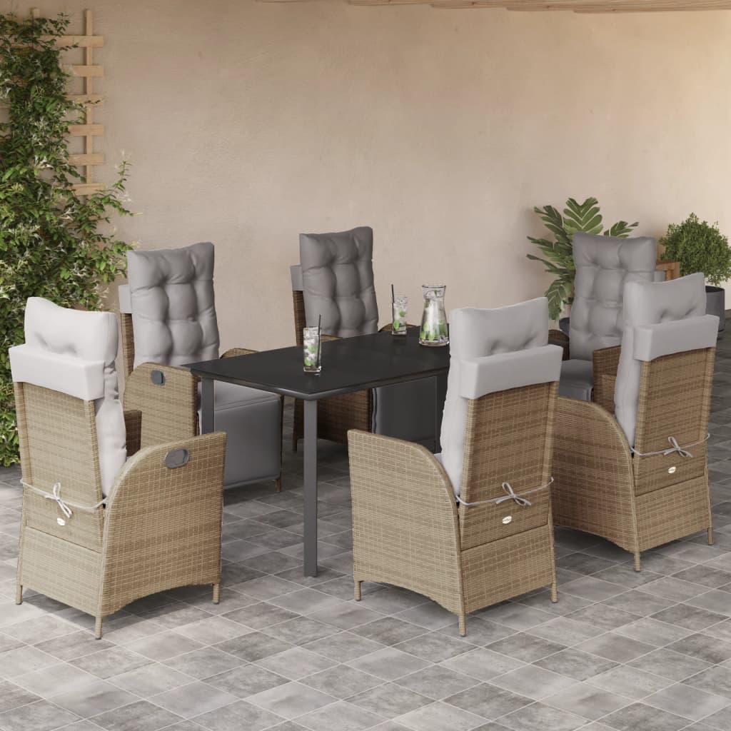 7-tlg. Garten-Essgruppe mit Kissen Beigemischung Poly Rattan