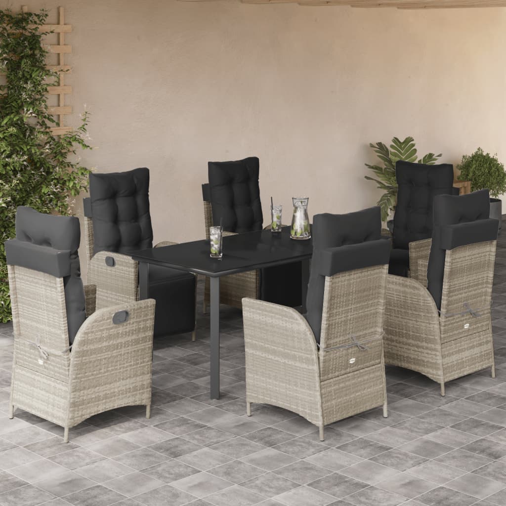 7-tlg. Garten-Essgruppe mit Kissen Hellgrau Poly Rattan