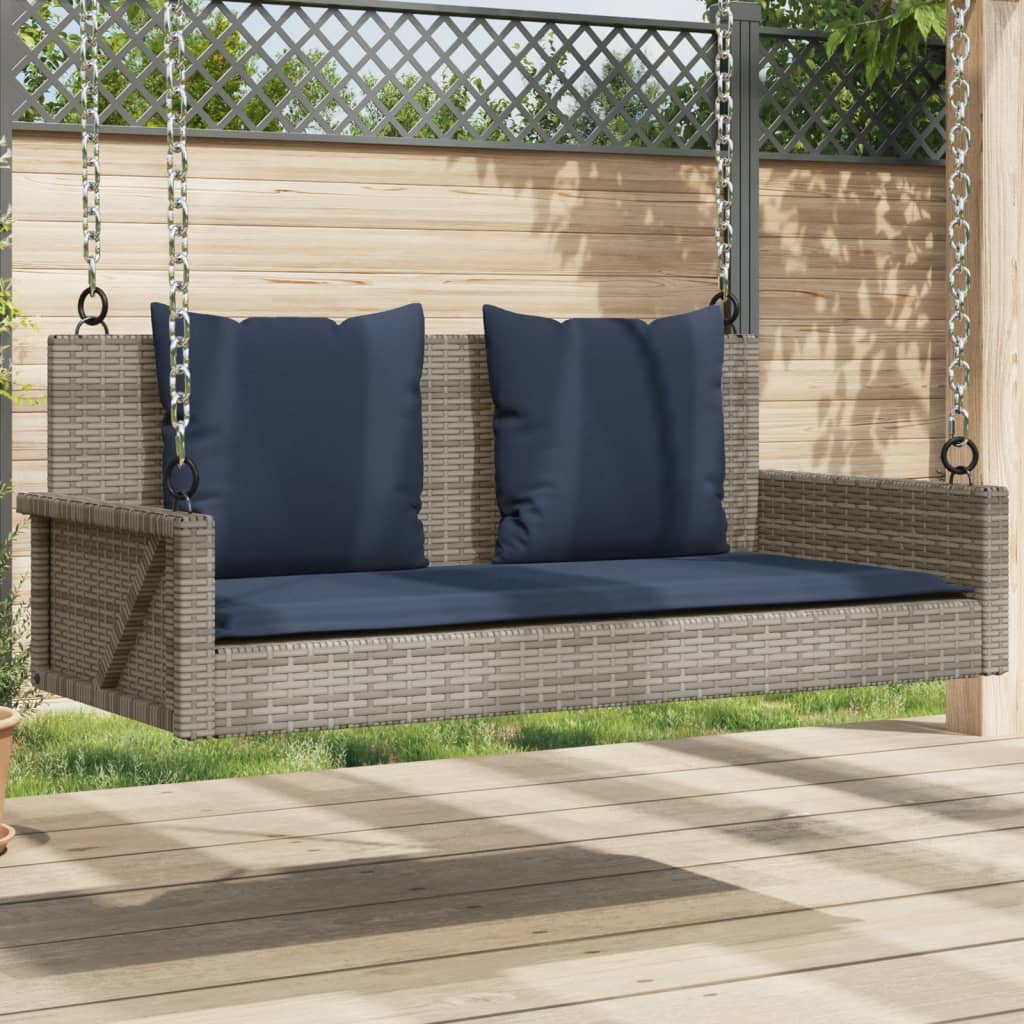 Schaukelbank mit Kissen Grau 119x56x48 cm Poly Rattan