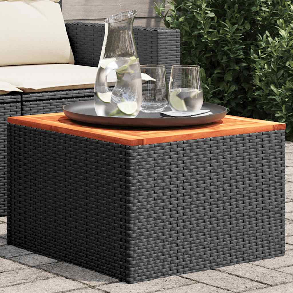 Gartentisch Schwarz 55 x 55 x 37 cm Poly Rattan und Akazienholz