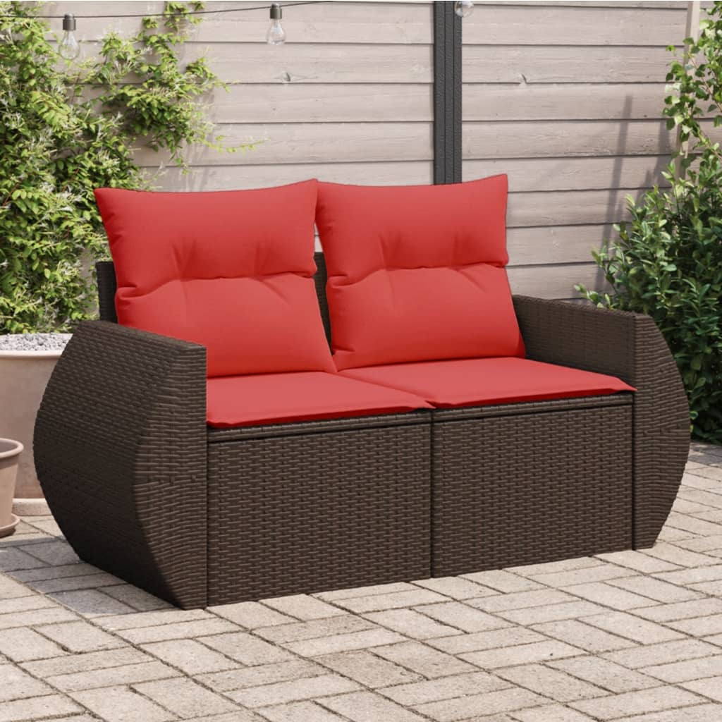 Gartensofa mit Kissen 2-Sitzer Braun Poly Rattan