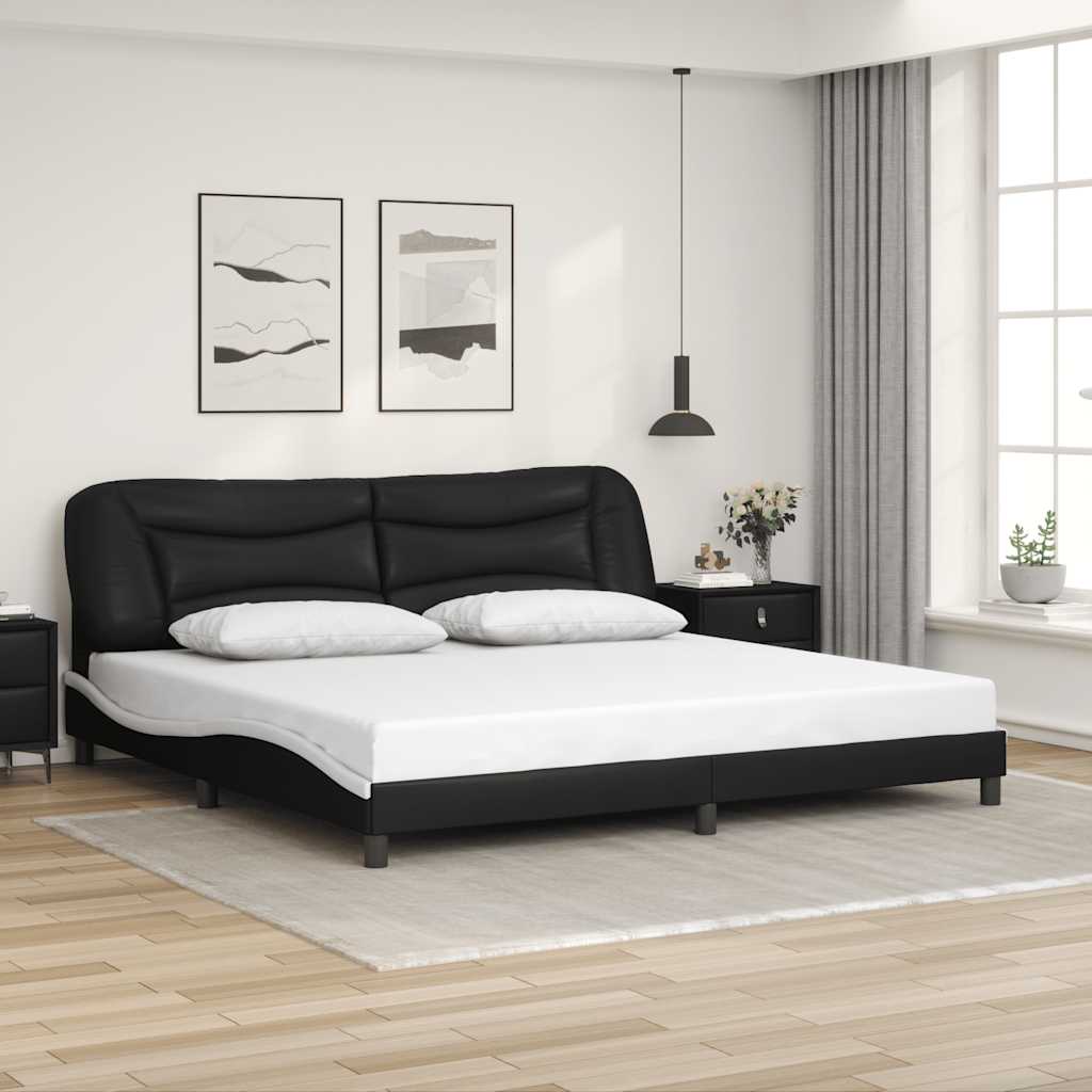 Bettgestell ohne Matratze "Hvar" Schwarz und Weiß 200x200 cm Kunstleder