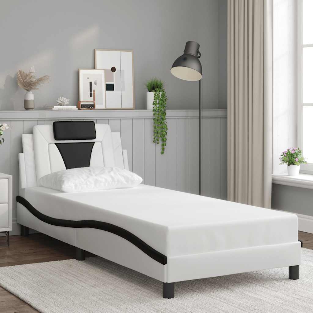 Bettgestell "Viana" ohne Matratze Weiß und Schwarz 90x190 cm Kunstleder