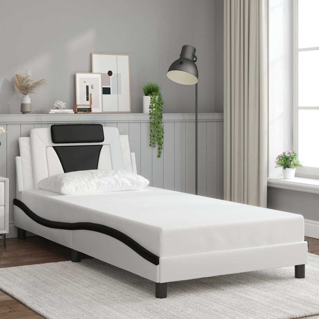 Bettgestell "Viana" ohne Matratze Weiß und Schwarz 100x200 cm Kunstleder