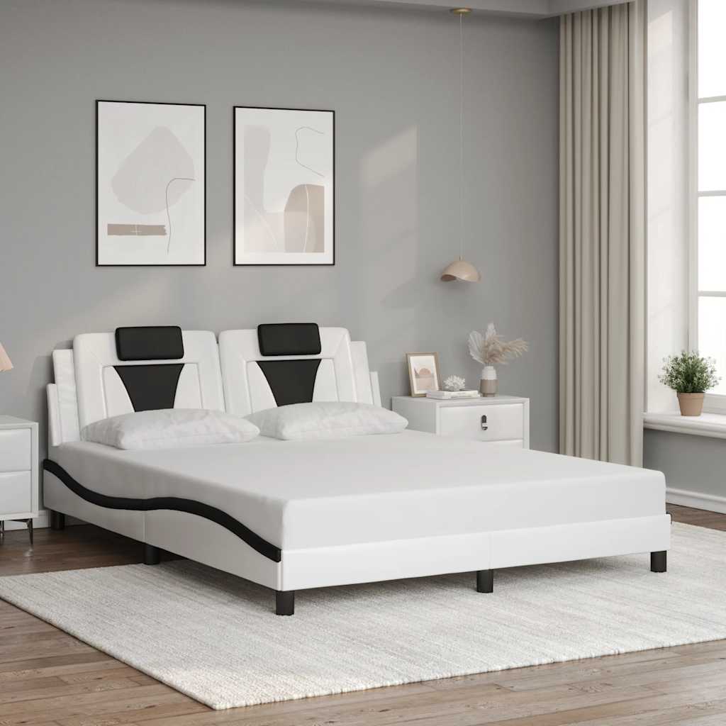 Bettgestell "Viana" ohne Matratze Weiß und Schwarz 160x200 cm Kunstleder