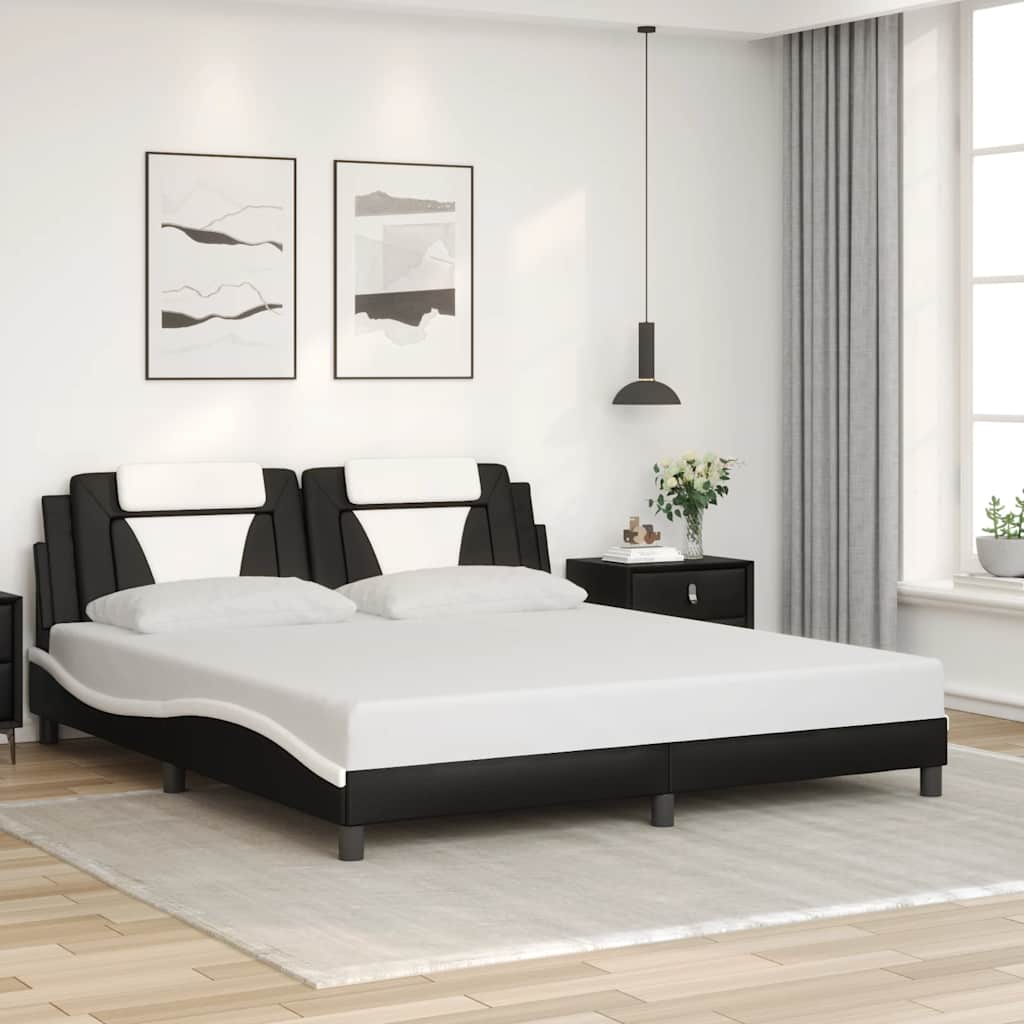 Bettgestell "Viana" ohne Matratze Schwarz und Weiß 180x200 cm Kunstleder