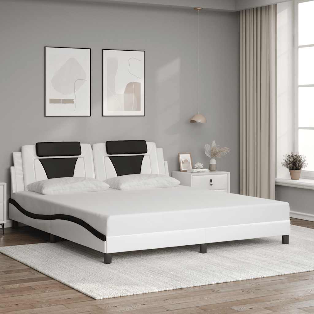 Bettgestell "Viana" ohne Matratze Weiß und Schwarz 180x200 cm Kunstleder