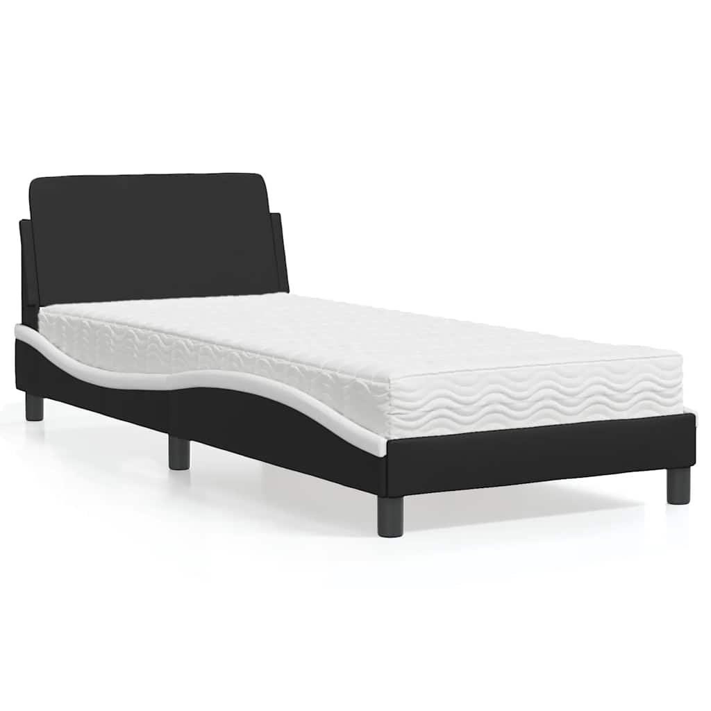 Bett mit Matratze "Dover" Schwarz und Weiß 80x200 cm Kunstleder