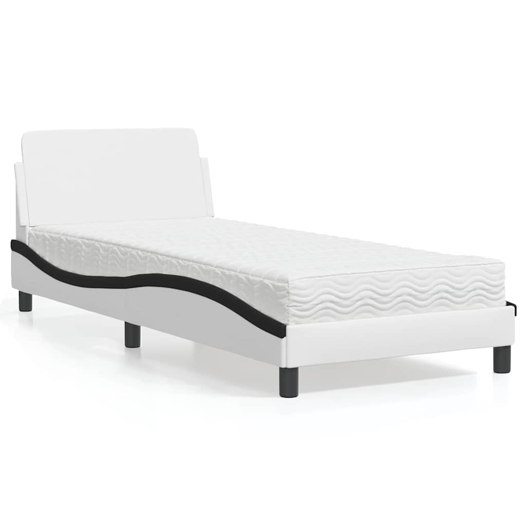 Bett mit Matratze "Dover" Weiß und Schwarz 80x200 cm Kunstleder