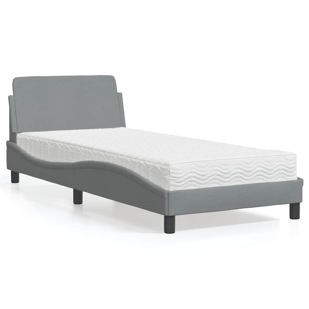 Bett mit Matratze "Dover" Hellgrau 90x190 cm Stoff