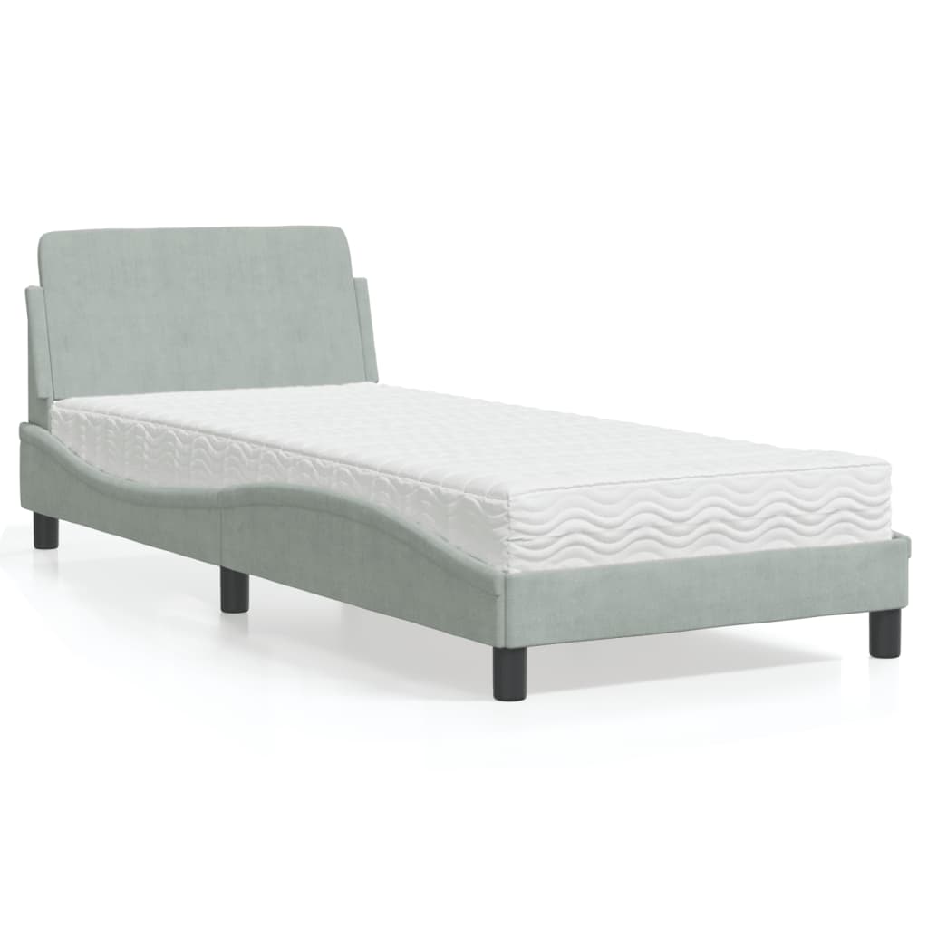 Bett mit Matratze "Dover" Hellgrau 90x190 cm Samt