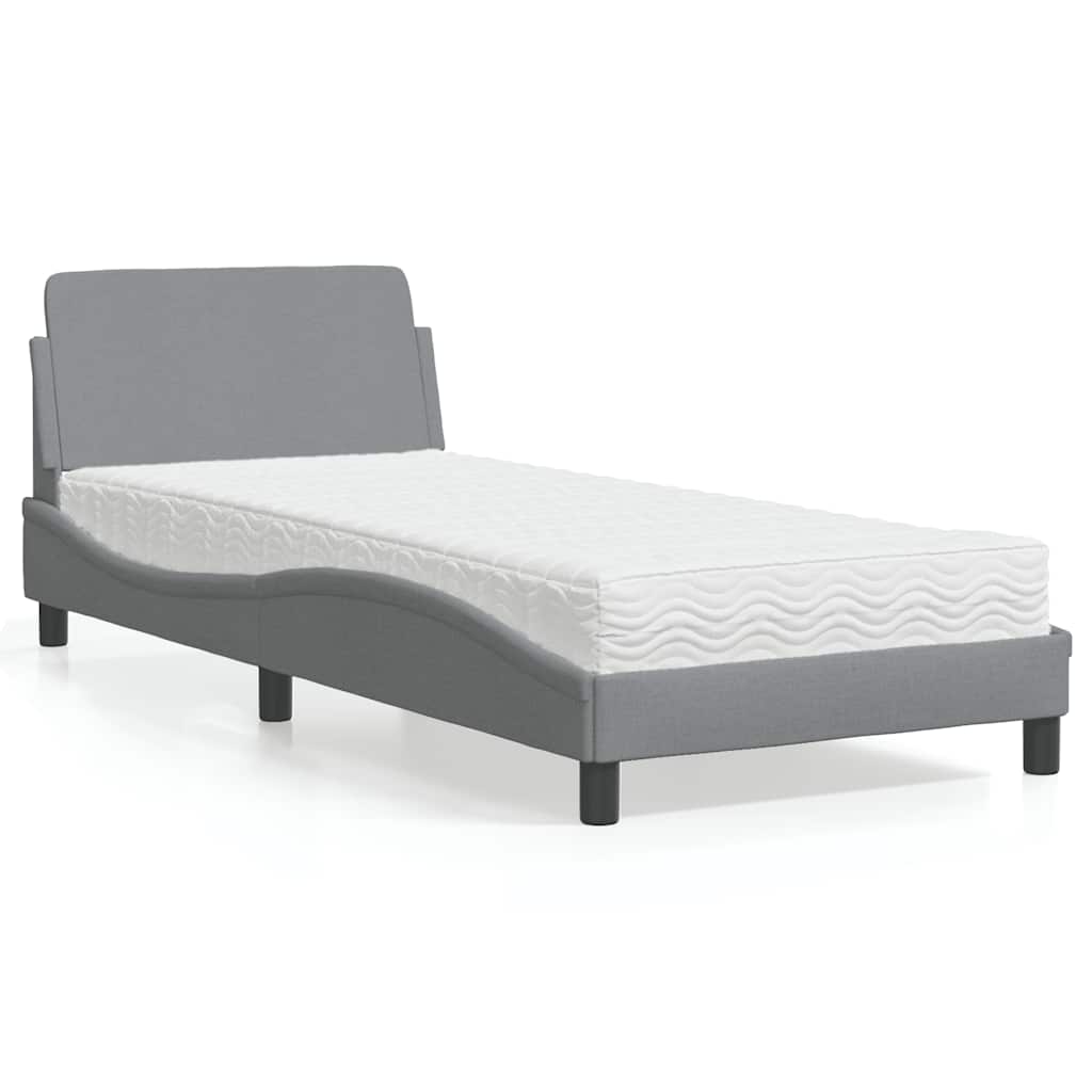 Bett mit Matratze "Dover" Hellgrau 90x200 cm Stoff