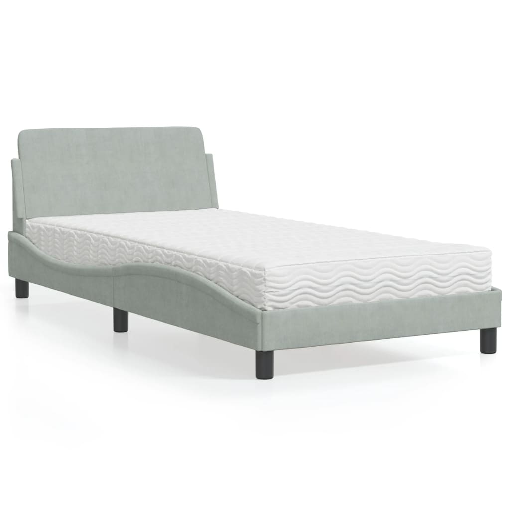 Bett mit Matratze "Dover" Hellgrau 100x200 cm Samt