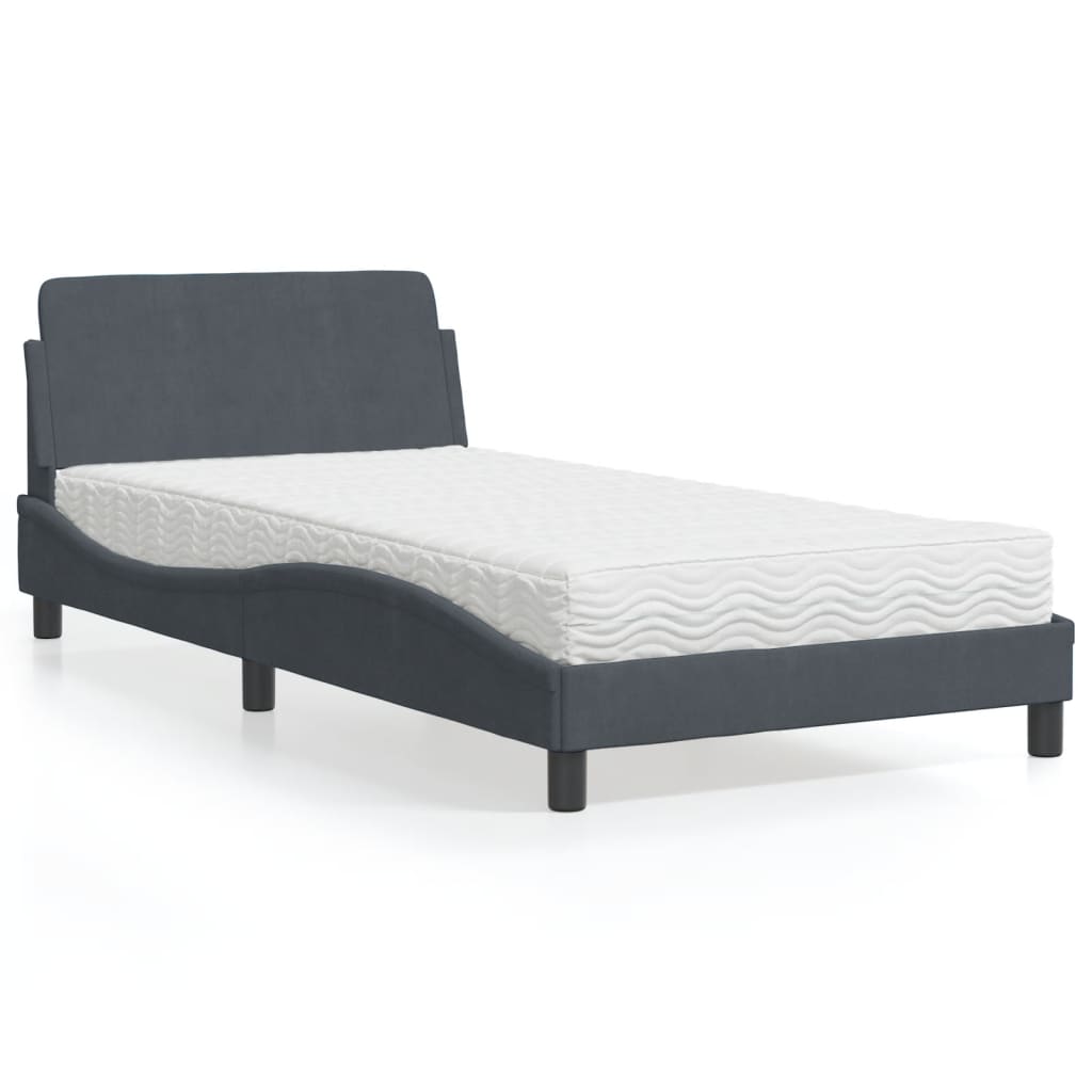 Bett mit Matratze "Dover" Dunkelgrau 100x200 cm Samt