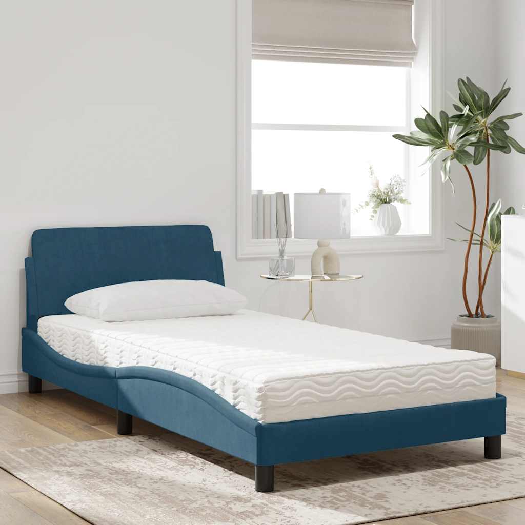 Bett mit Matratze "Dover" Blau 100x200 cm Samt