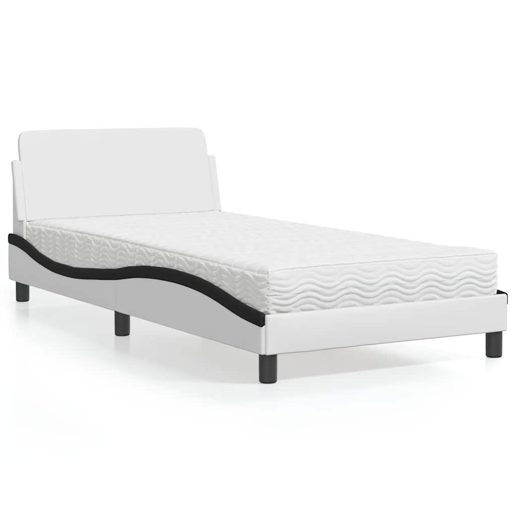 Bett mit Matratze "Dover" Weiß und Schwarz 100x200 cm Kunstleder