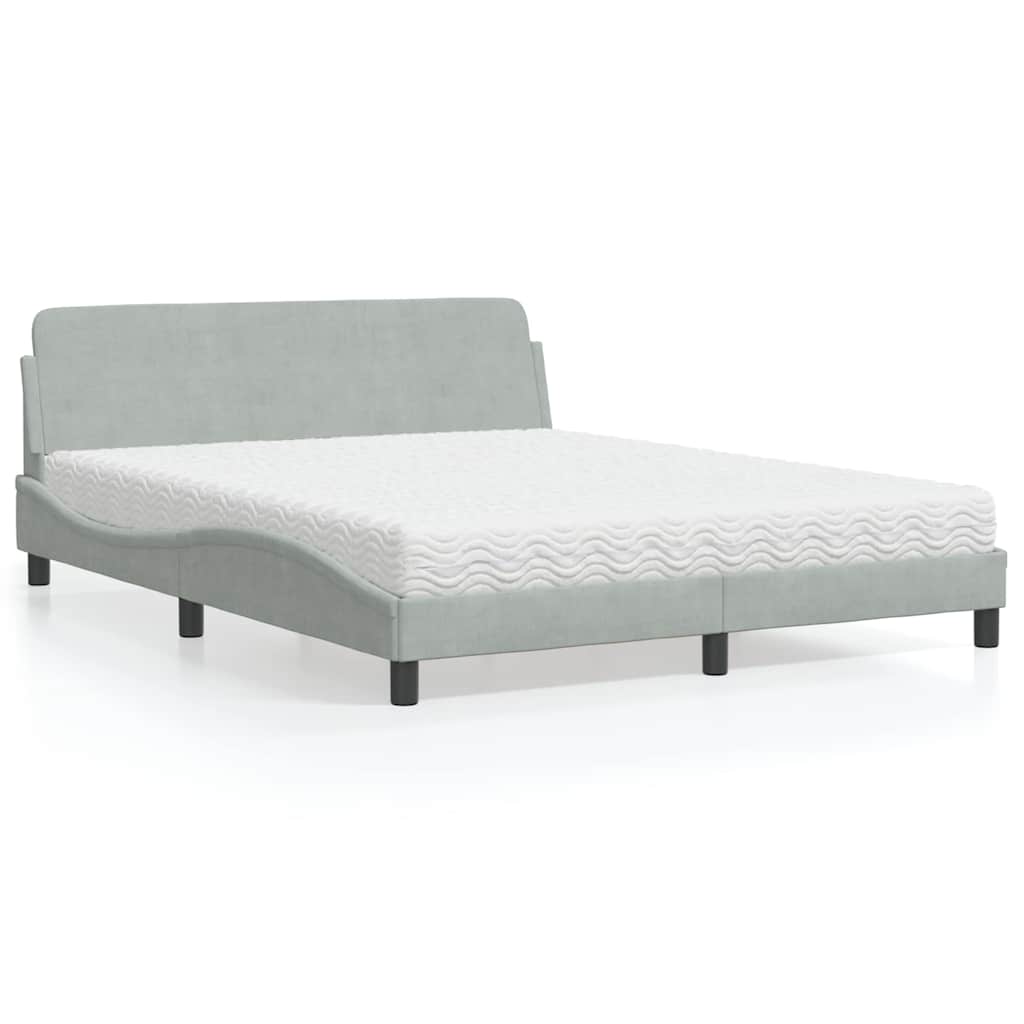 Bett mit Matratze "Dover" Hellgrau 160x200 cm Samt
