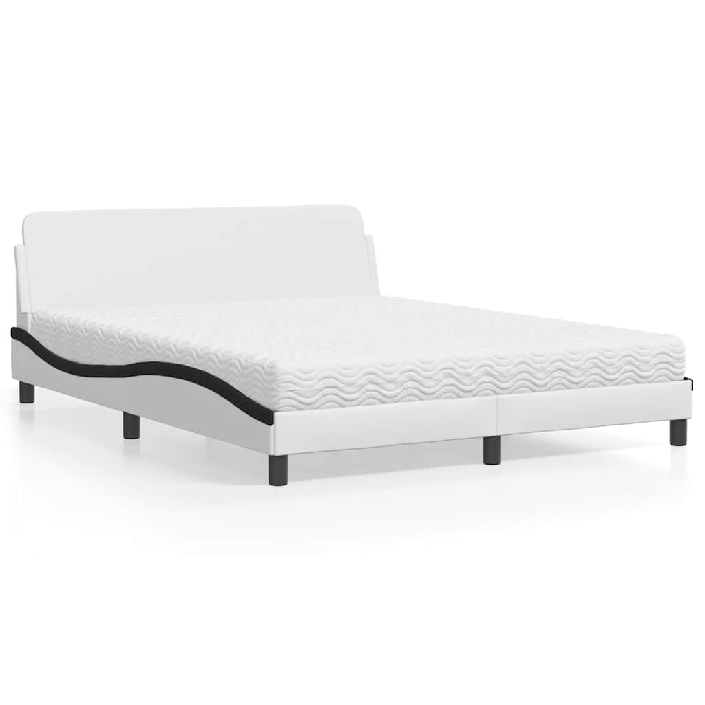 Bett mit Matratze "Dover" Weiß und Schwarz 160x200 cm Kunstleder