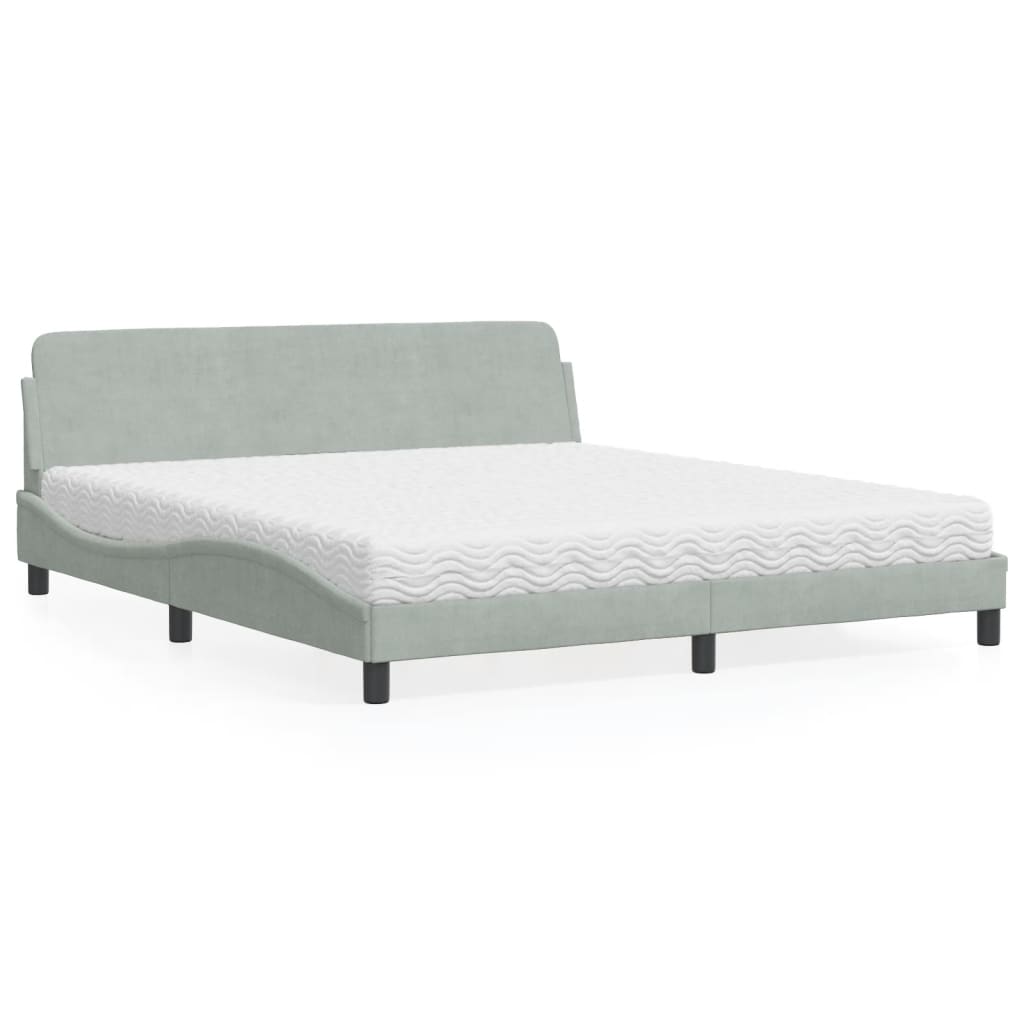 Bett mit Matratze "Dover" Hellgrau 180x200 cm Samt