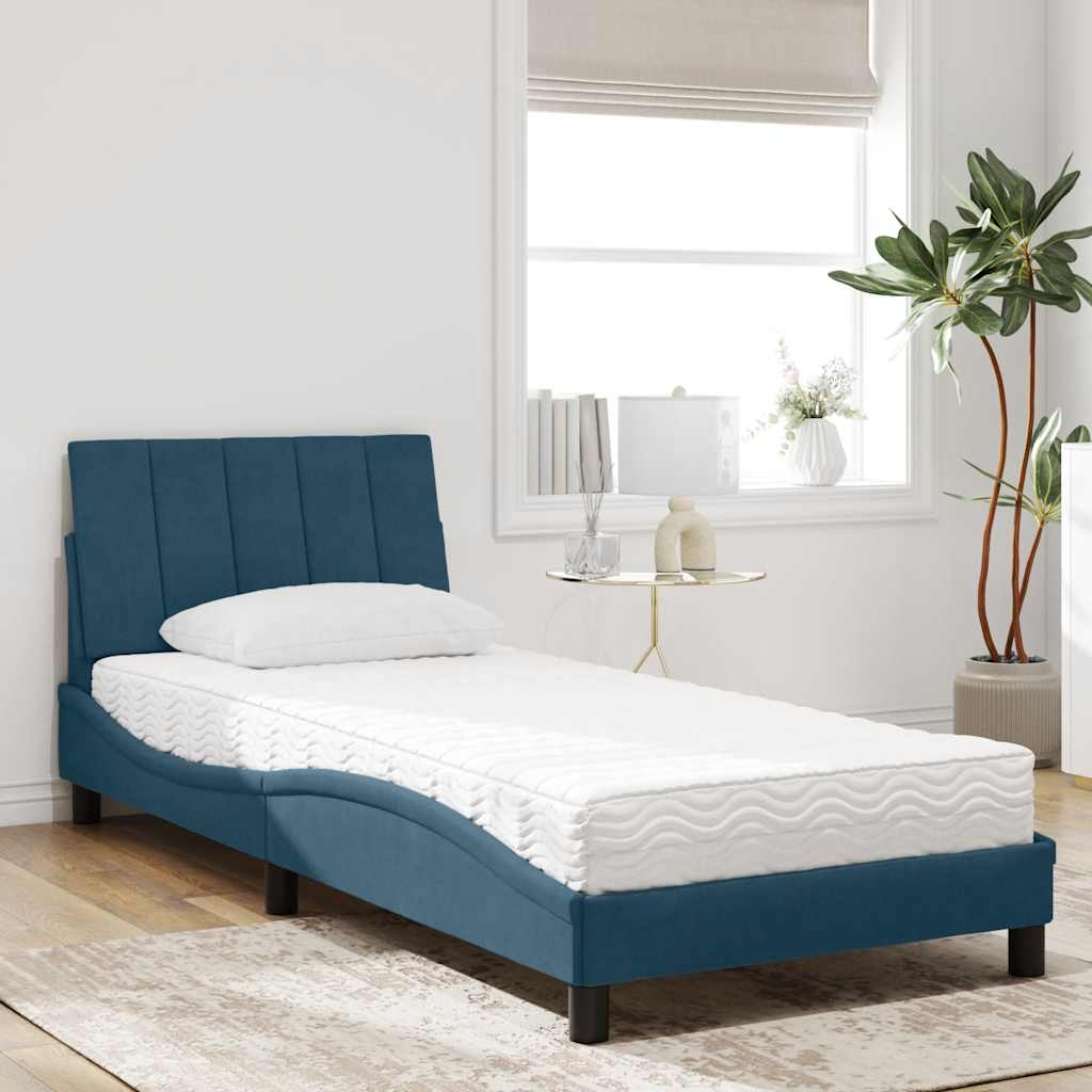 Bett mit Matratze "Hanko" Blau 80x200 cm Samt